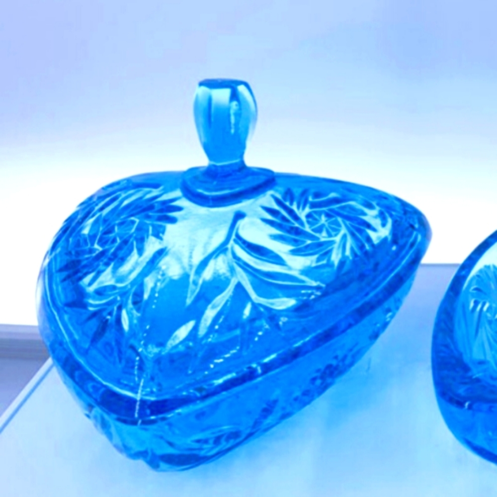 Hazel Atlas Capri Blue Pinwheel Glass Candy Dish Fluorescent Glass